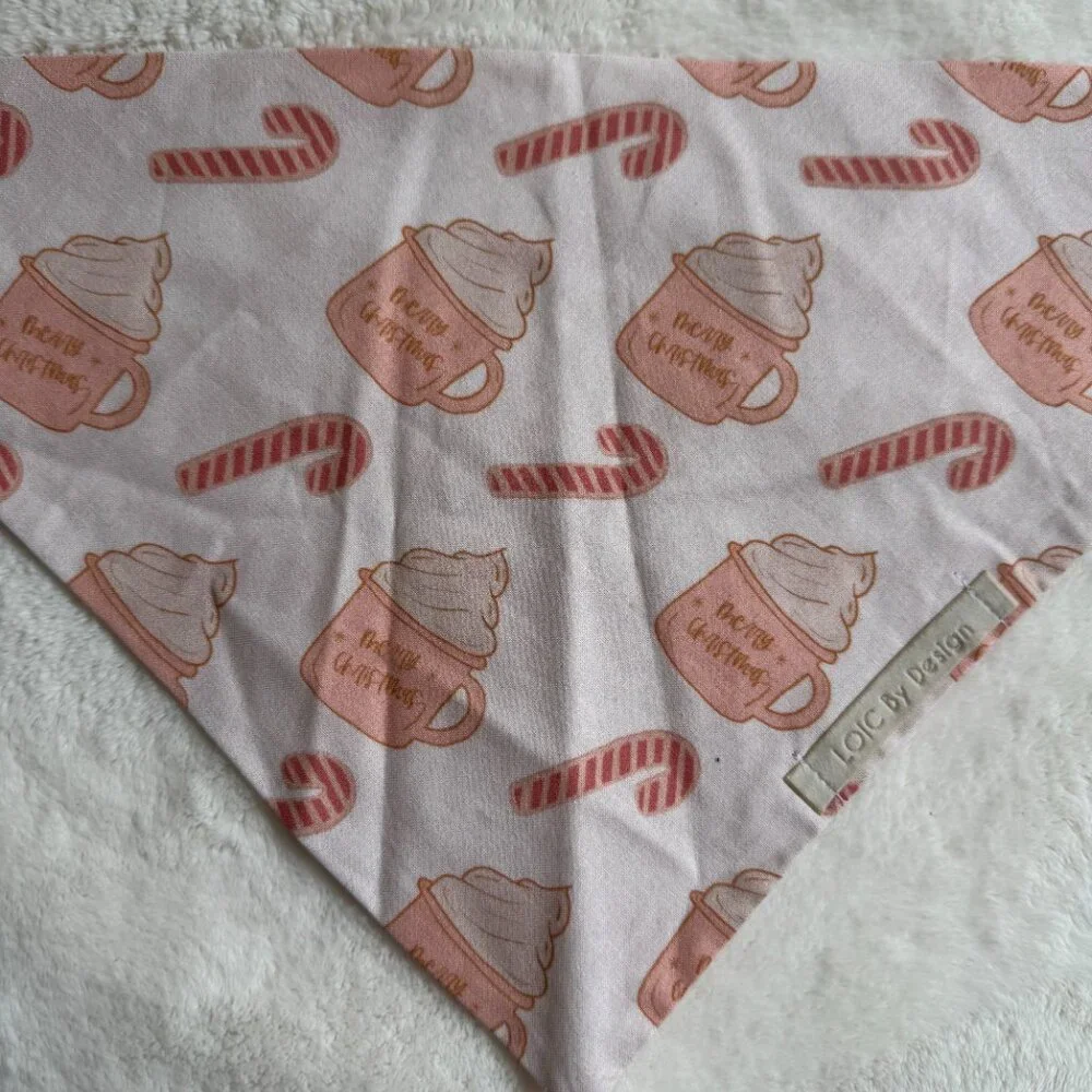 NWT Loic by Design Christmas Dog Bandana with Candy Canes, Pink + Red, Size M
